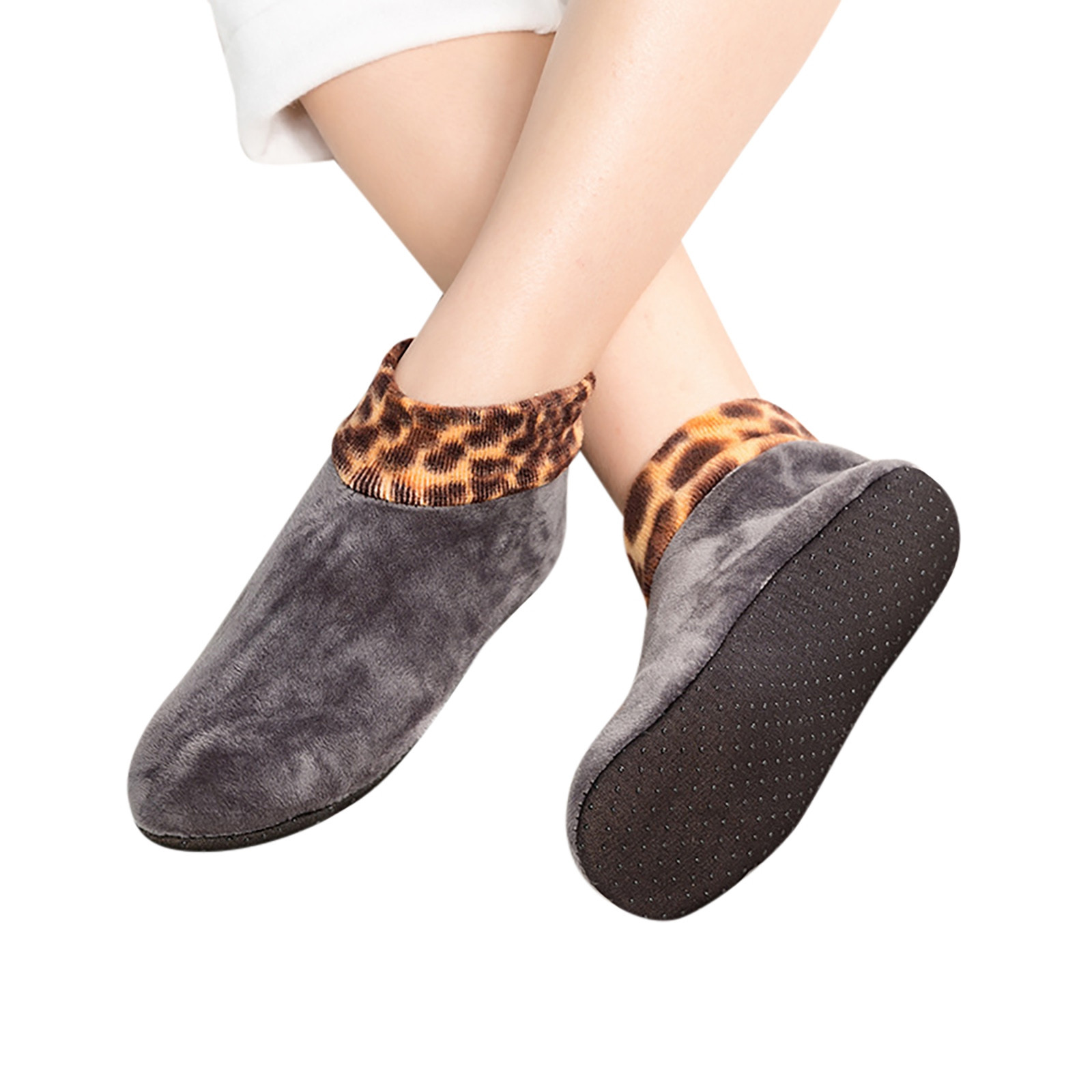 MEZZALL Kids Boys Girls Winter Warm Lined Leopard Bed Non- Home Indoor Non- Thermal Socks Stylish Toddler Dailywear, Grey, 0-12 Months
